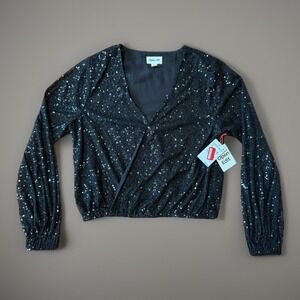 Open Edit Black Sequin Women's Top